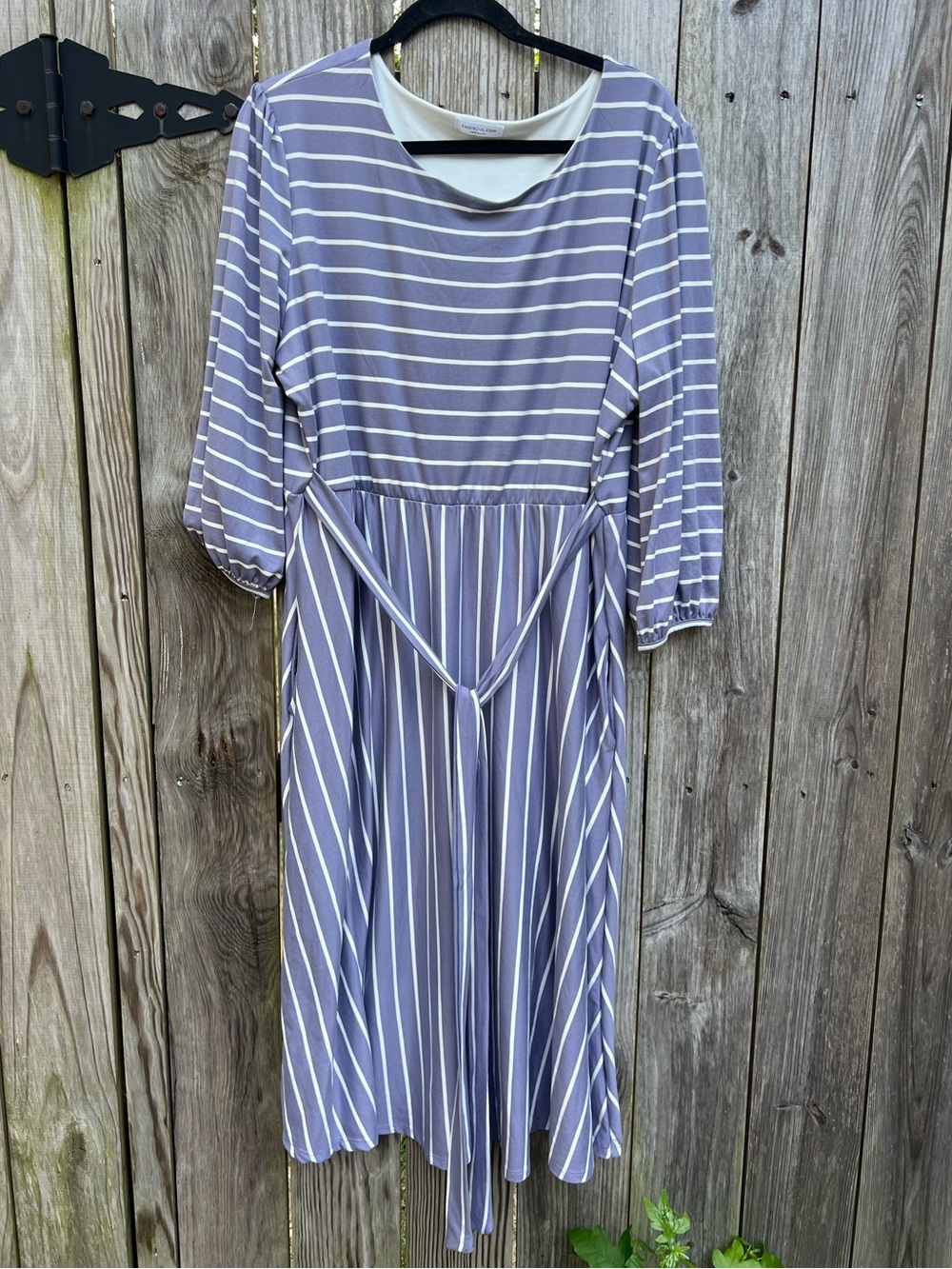 CHICSOUL Purple and White Stripe Soft Tie Waist Dress Women’s 3X